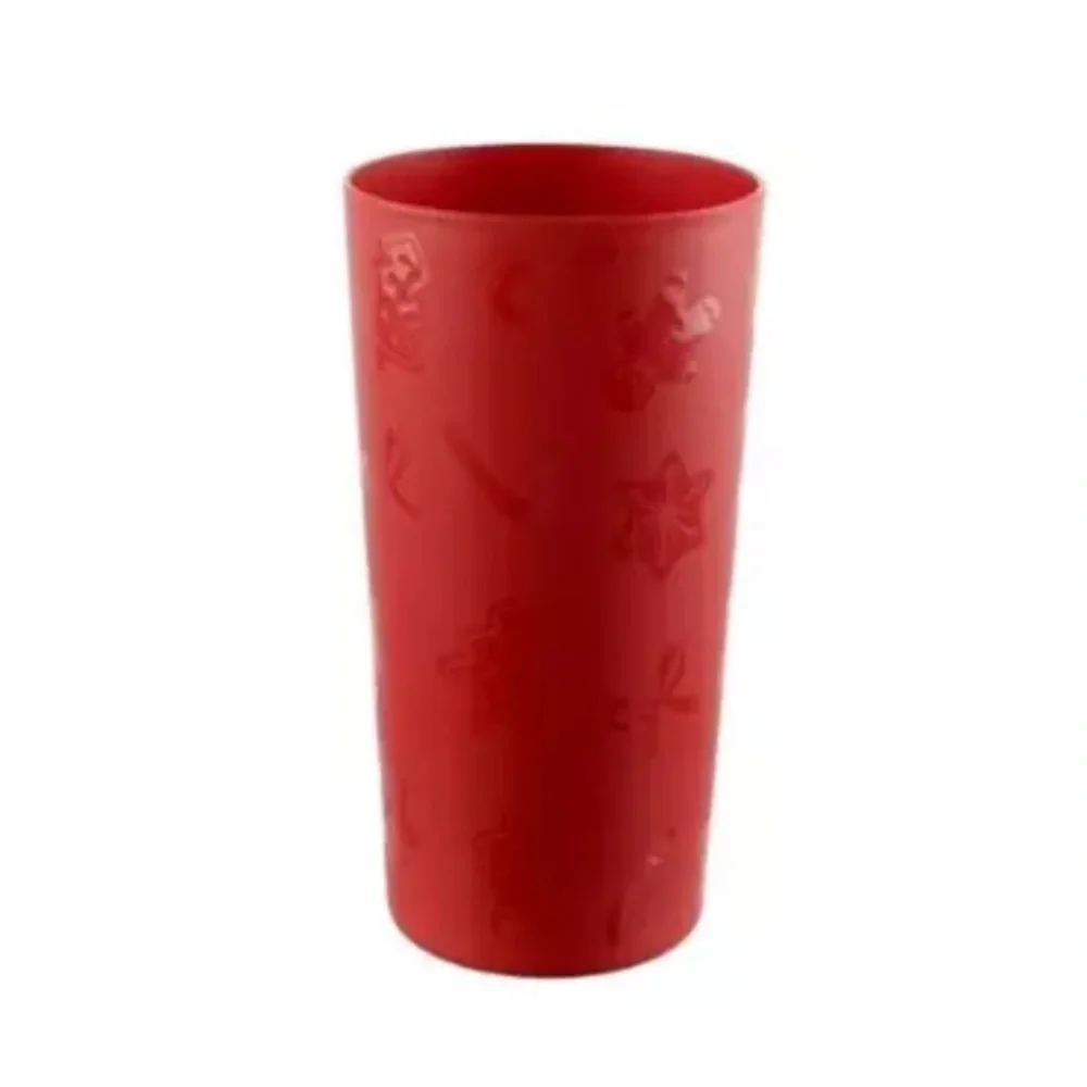 Set of 12 Red Christmas Plastic Tumbler Drinking Cup Festive Holiday Design NEW